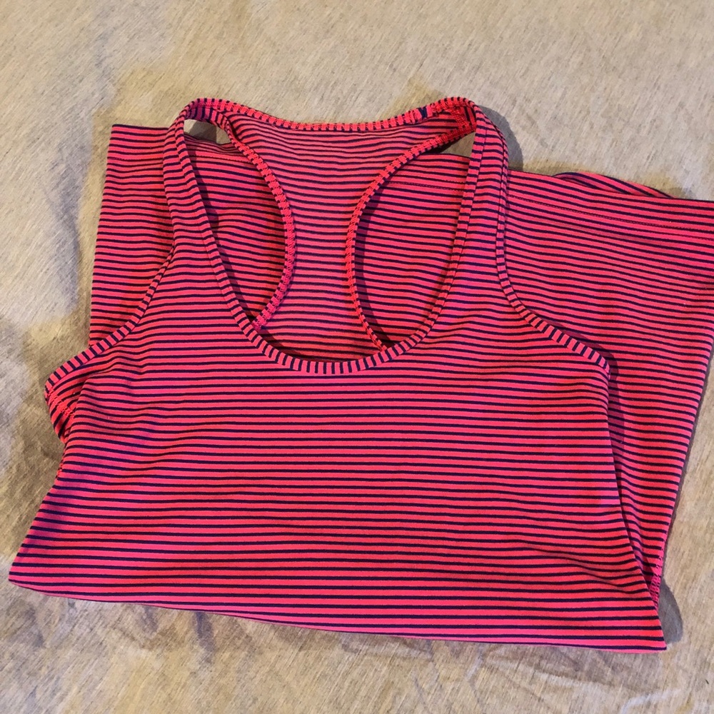 lululemon athletica Pink and Black Striped Tank Top